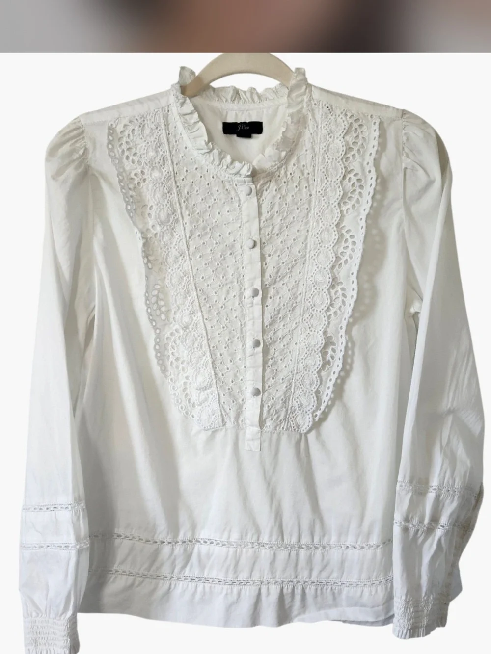 J crew White Eyelet Lace Bib Blouse - beautiful size 10 in excellent condition.